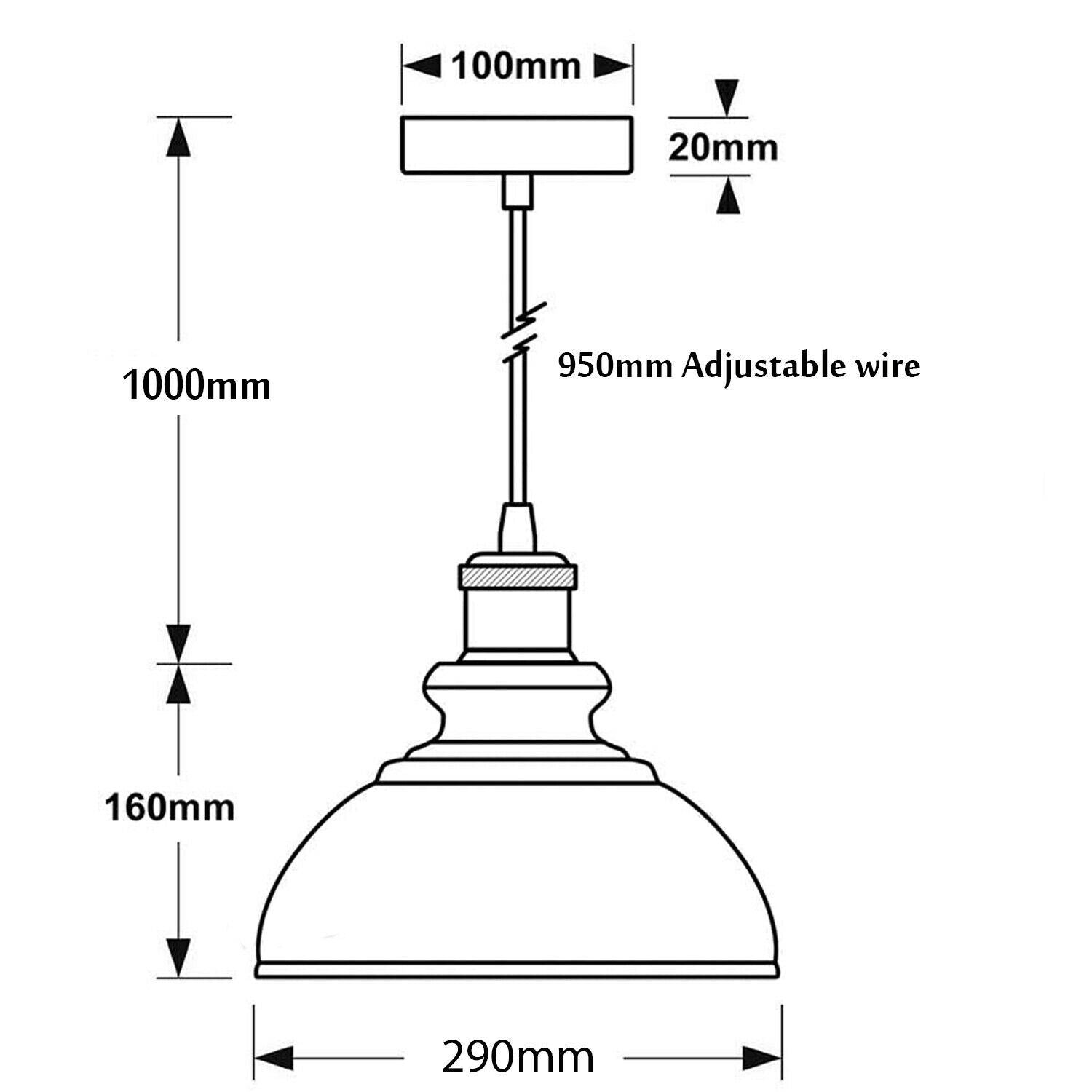 Retro Industrial Black Ceiling Pendant Light Metal Lamp Shade With 95cm Adjustable Cable~1354 - LEDSone UK Ltd