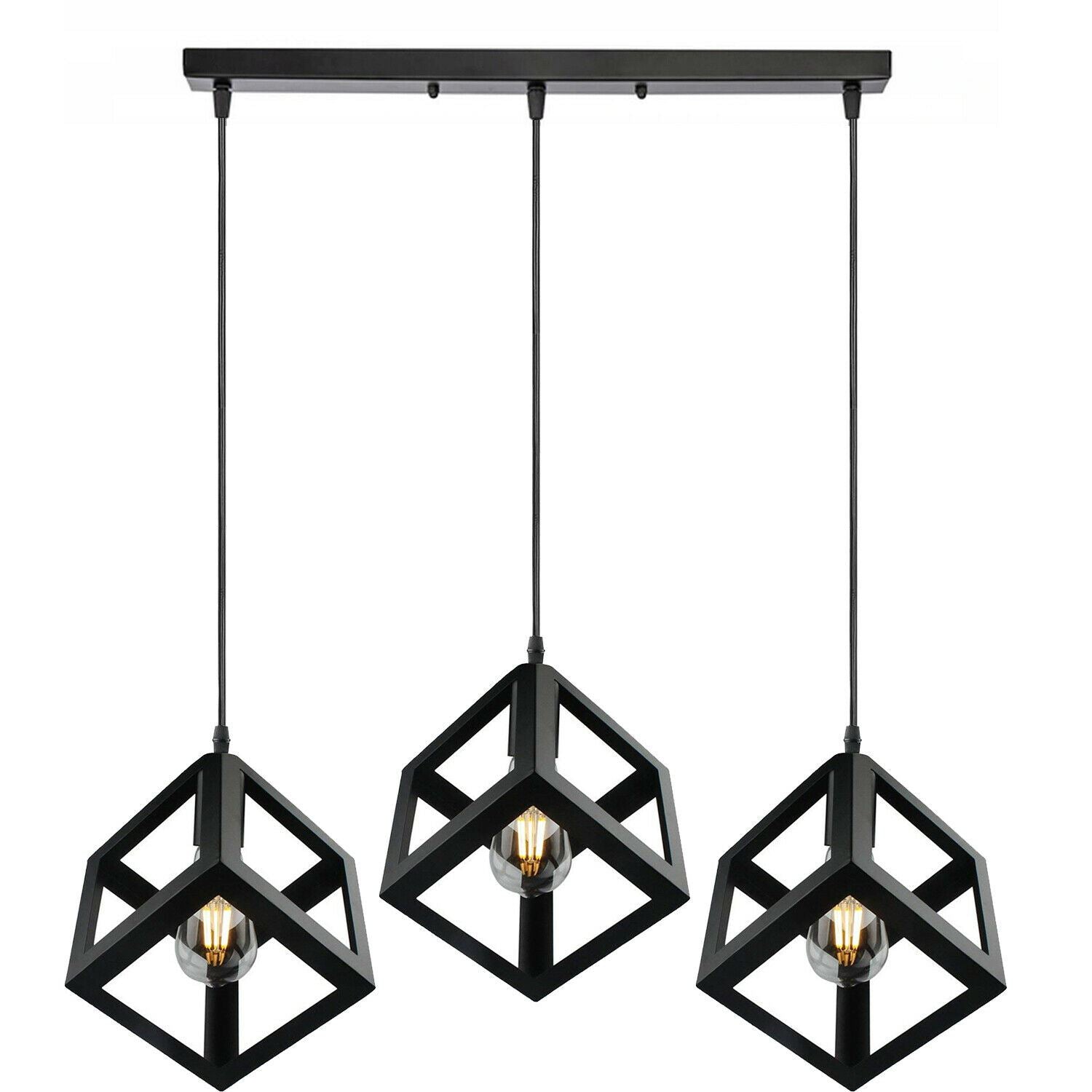 Vintage Industrial 1/3 Light Black Square Cluster Pendant Light Fitting~1256 - LEDSone UK Ltd