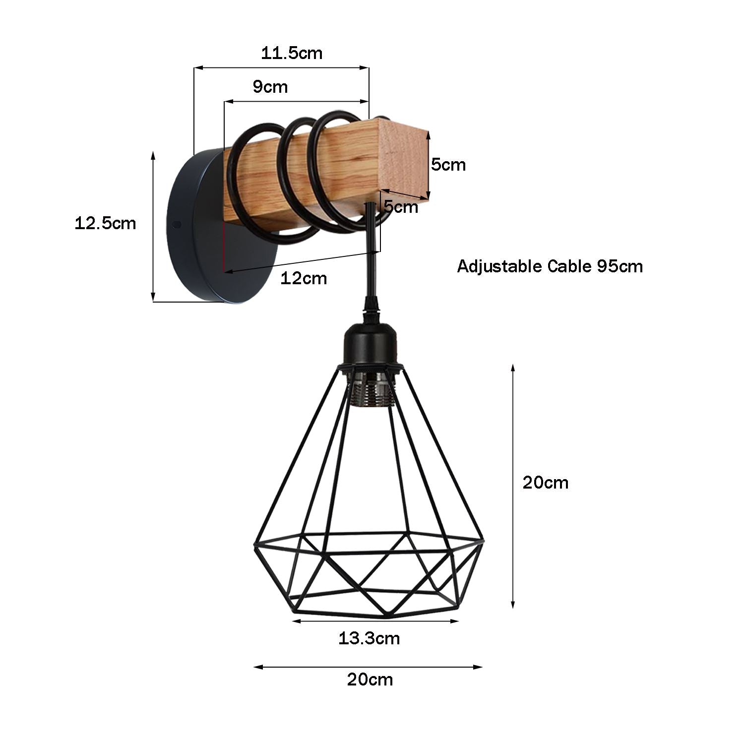 Vintage Edison Metal Wire Cage Hanging Lamp Shade Pendant Light Wood Sconce~1313 - LEDSone UK Ltd