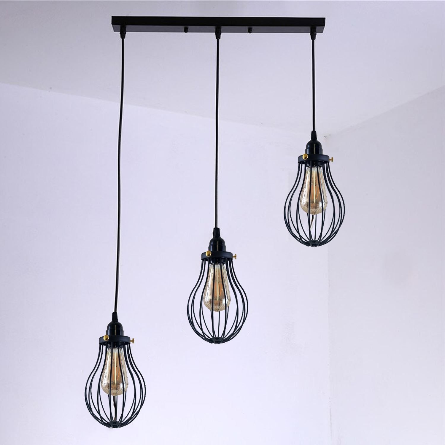 Retro Industrial Black Indoor Hanging Adjustable Pendant Light Big Vase Cage Ceiling Chandelier~3398 - LEDSone UK Ltd