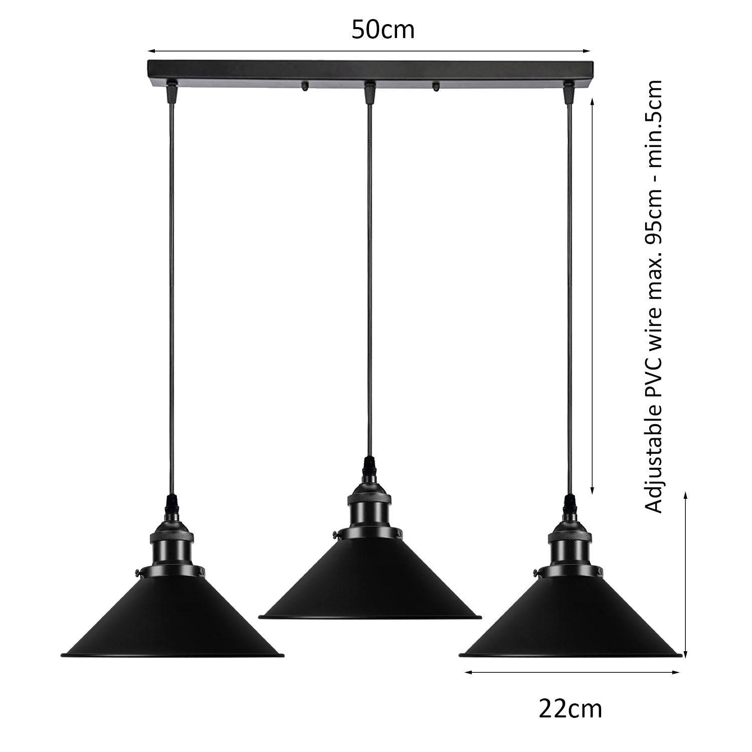 Vintage Ceiling Adjustable Hanging Black Metal Cone Shade Pendant Light Fixture~3393 - LEDSone UK Ltd