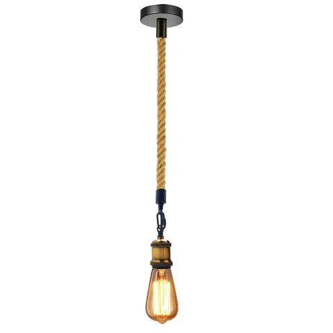 Plafonnier suspendu en corde de chanvre à 1 tête, lampe rétro ~ 1522