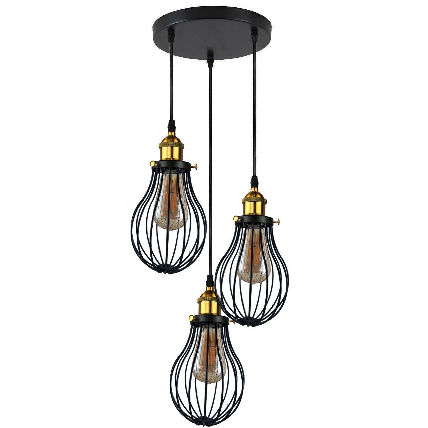 Industrial 3 heads Black hanging Pendant Ceiling Light Cover Decorative Cage light fixture~3445 - LEDSone UK Ltd