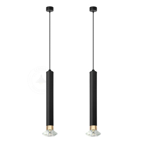 Lampes suspendues à tube long noir à cylindre moderne ~ 4602
