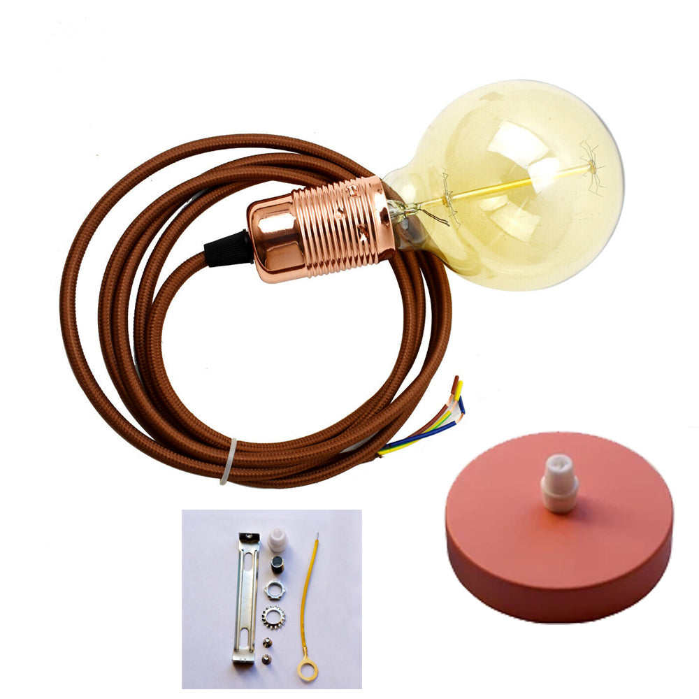 Premium Fabric Flex Cable Pendant Lamp Set with FREE E27 Vintage Bulb Light Set~2258 - LEDSone UK Ltd