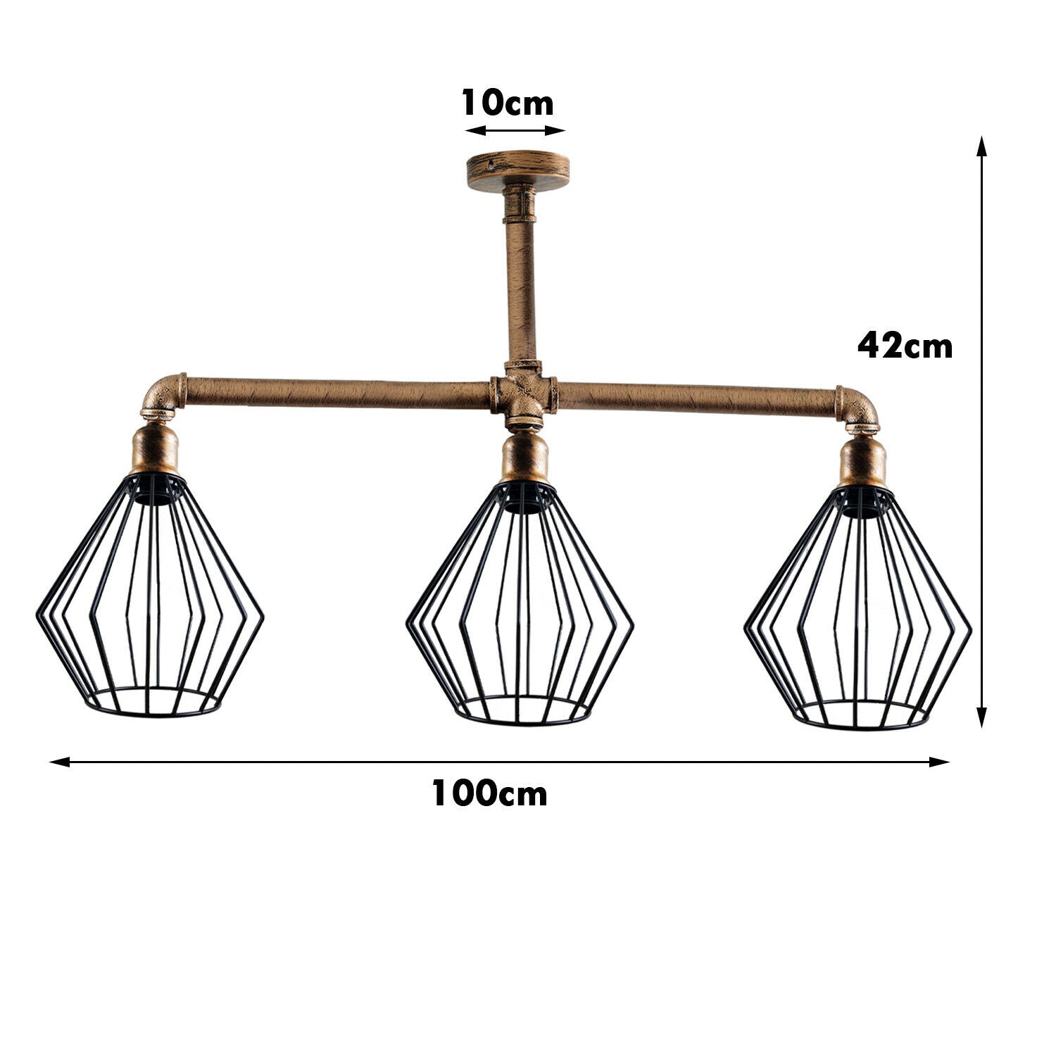 LEDSone industrial vintage 3 head cage shade style Ceiling Pipe Light uk holder~3617 - LEDSone UK Ltd