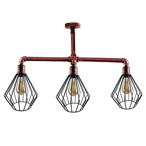 LEDSone industriel vintage 3 tête cage abat-jour style plafond tuyau lumière support britannique ~ 3617