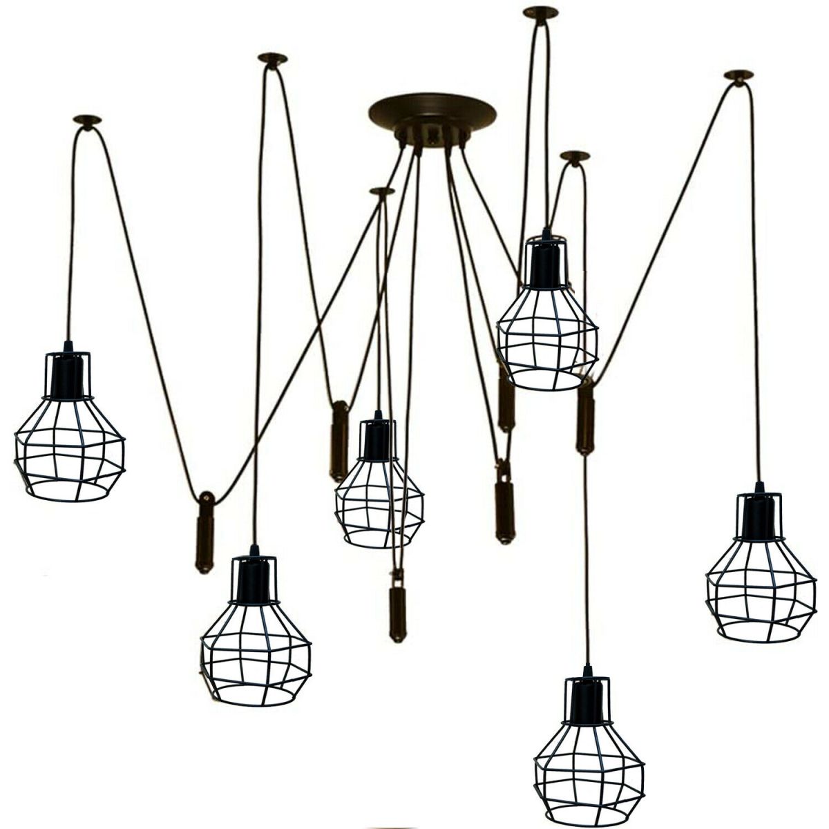 Black Spider Chandelier with Wire Cage 6 Out Let Pendant Light~2018 - LEDSone UK Ltd