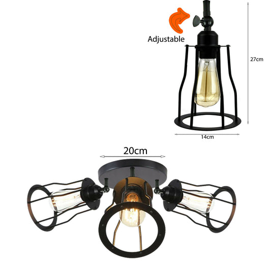 Ceiling Light 3 Shade Modern Industrial Vintage Cage Style Fitting Metal Flush Mount~2014 - LEDSone UK Ltd