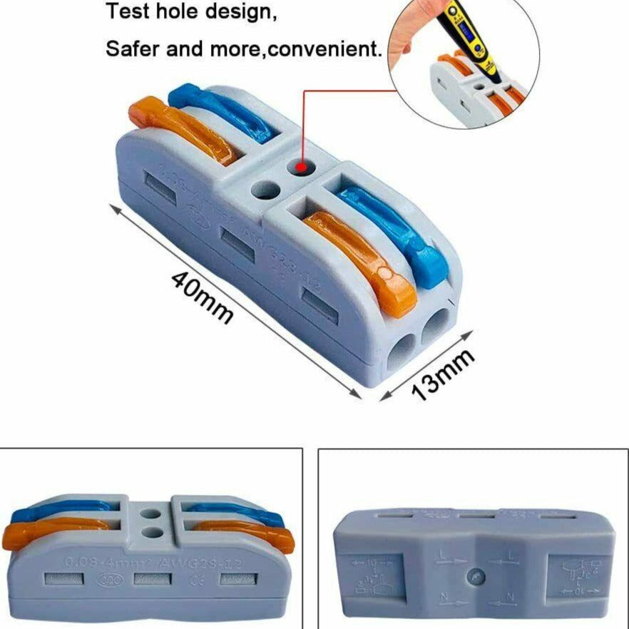 2 Way Electrical Connectors Wire Block Clamp Clips Fast Cable Reusable Lever~2045 - LEDSone UK Ltd