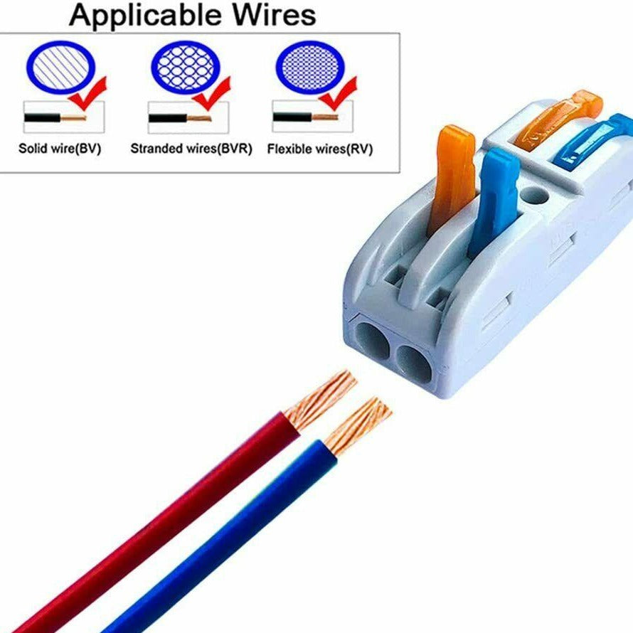 2 Way Electrical Connectors Wire Block Clamp Clips Fast Cable Reusable Lever~2045 - LEDSone UK Ltd