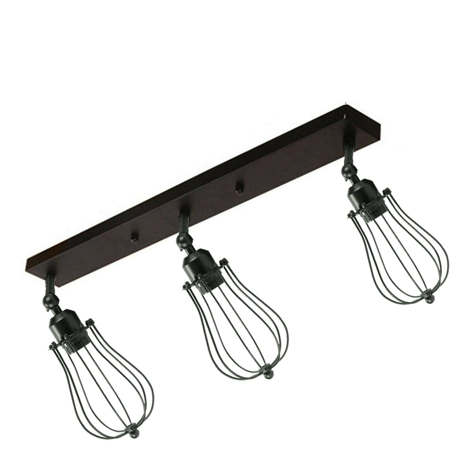 Vintage Industrial 3 Way Ceiling Bar Cage Lights Adjustable Matt Black E27 Bulb Lighting~2277 - LEDSone UK Ltd