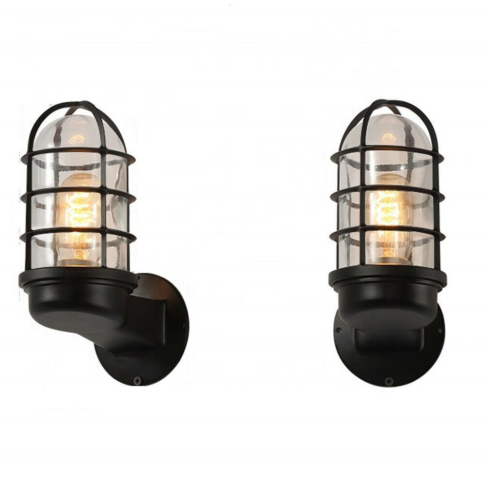 Pair of wall lights wall sconce black indoor Vintage retro antique industrial iron cage~2009 - LEDSone UK Ltd