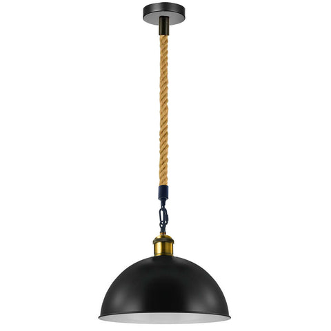 Lampe suspendue de plafond en métal en forme de dôme, lampes rétro suspendues en chanvre moderne ~ 1656