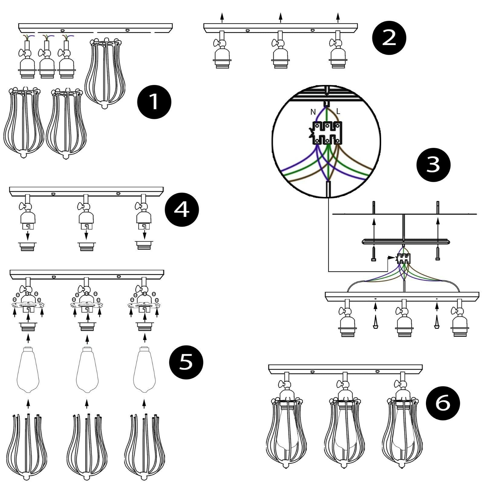 Vintage Industrial 3 Way Ceiling Bar Cage Lights Adjustable Matt Black E27 Bulb Lighting~2277 - LEDSone UK Ltd