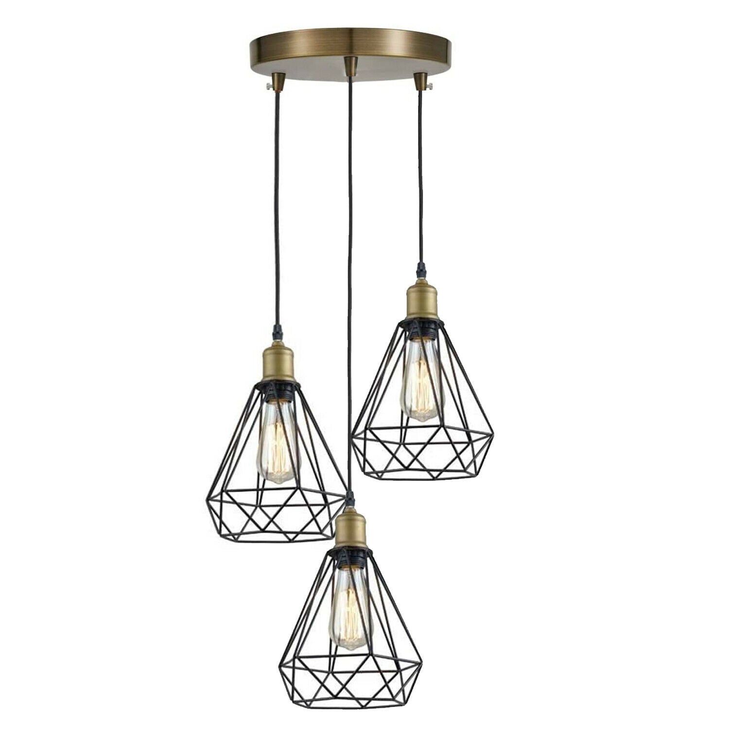 Vintage Industrial Retro Suspended 3 Head Ceiling Pendant Light Lampshade Light~2063 - LEDSone UK Ltd