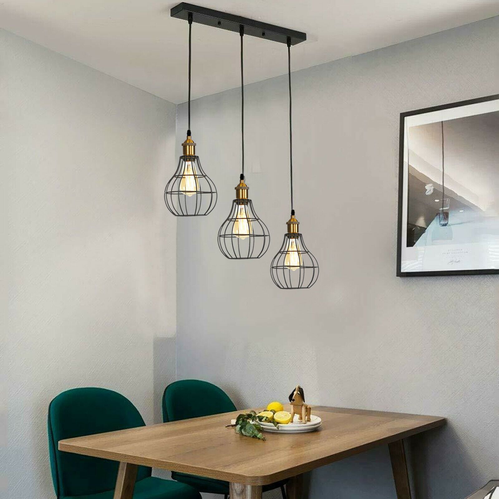 Vintage Modern Industrial Wire Cage Style Retro Ceiling Pendant Light 3 Head Ceiling Lamp