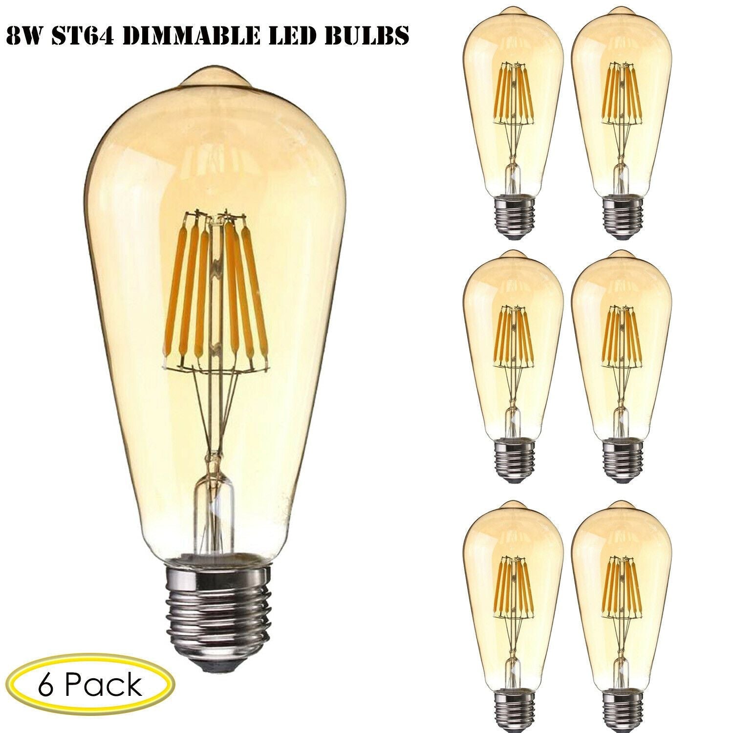 6 Pack Vintage E27 base Filament LED Edison Bulb Dimmable Decorative Industrial Light Bulbs - Shop for LED lights - Transformers - Lampshades - Holders | LEDSone UK