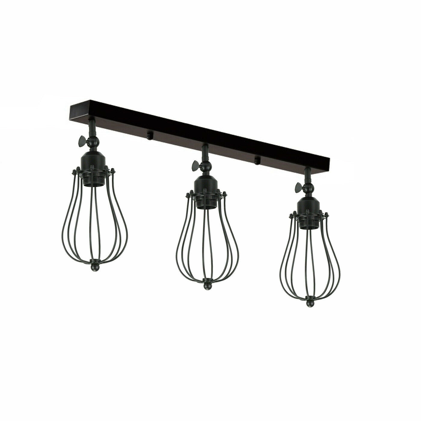 Vintage Industrial 3 Way Ceiling Bar Cage Lights Adjustable Matt Black E27 Bulb Lighting~2277 - LEDSone UK Ltd