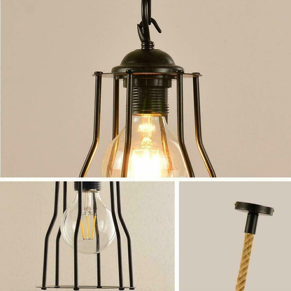 Vintgae E27 Industrial Pendant Retro Cage Edison Hemp Rope Ceiling Light Fixture~2026 - LEDSone UK Ltd