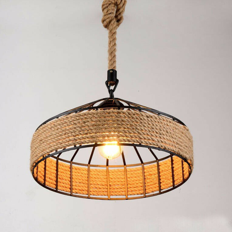 metal round shade hemp covered pendant Light.jpg