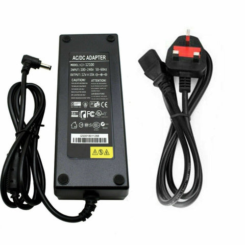 Adaptateur d'alimentation AC DC 12V 10A, transformateur de chargeur pour bande LED 3528/5050 ~ 2367