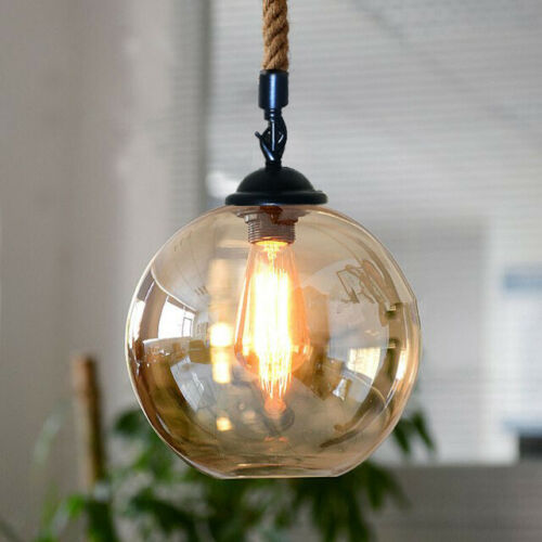 2m Hemp Rope Pendant Glass Lamp Shade Industrial~1948 - LEDSone UK Ltd