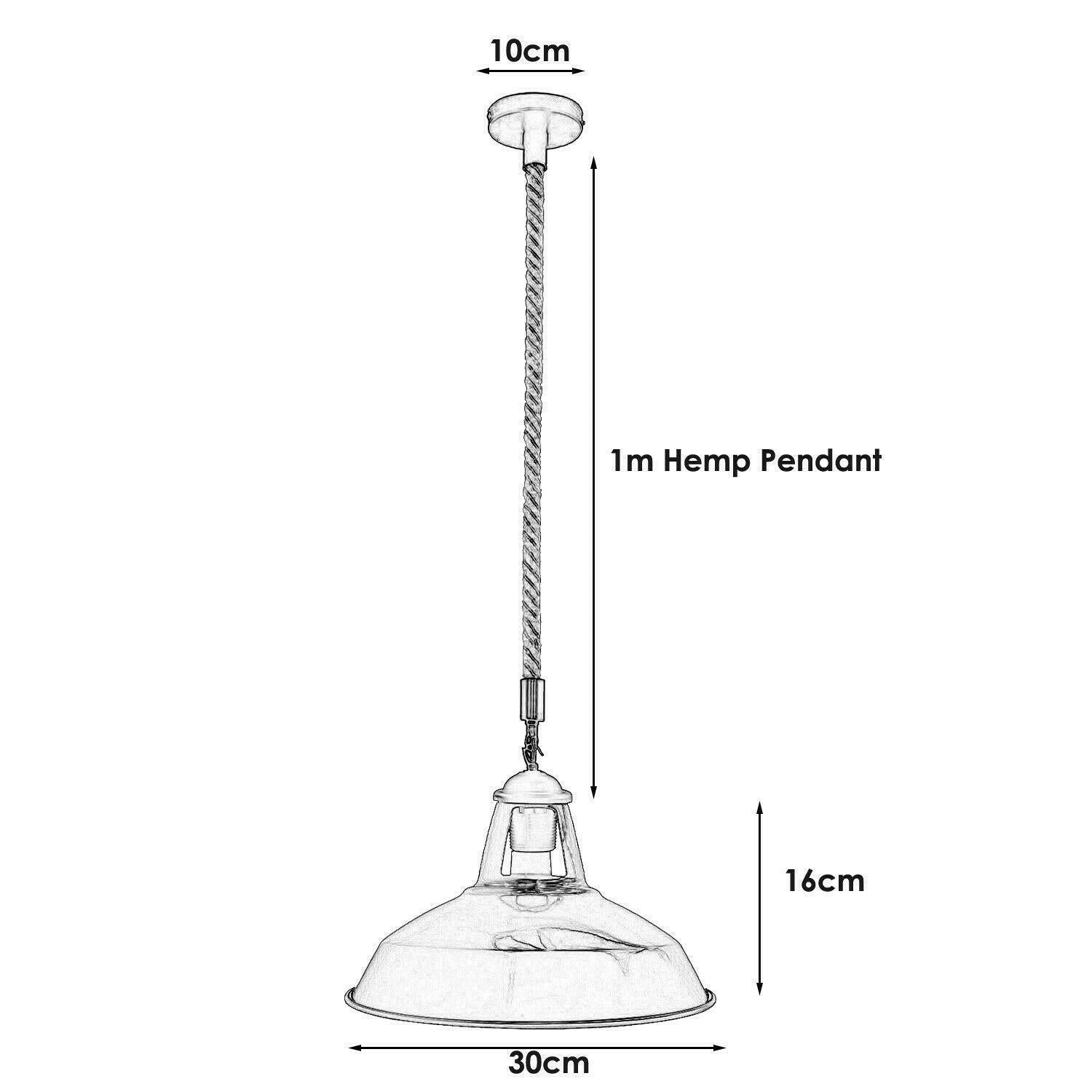 E27 Industrial Hemp Rope Cable Barn Slotted Pendant Light - Size Image