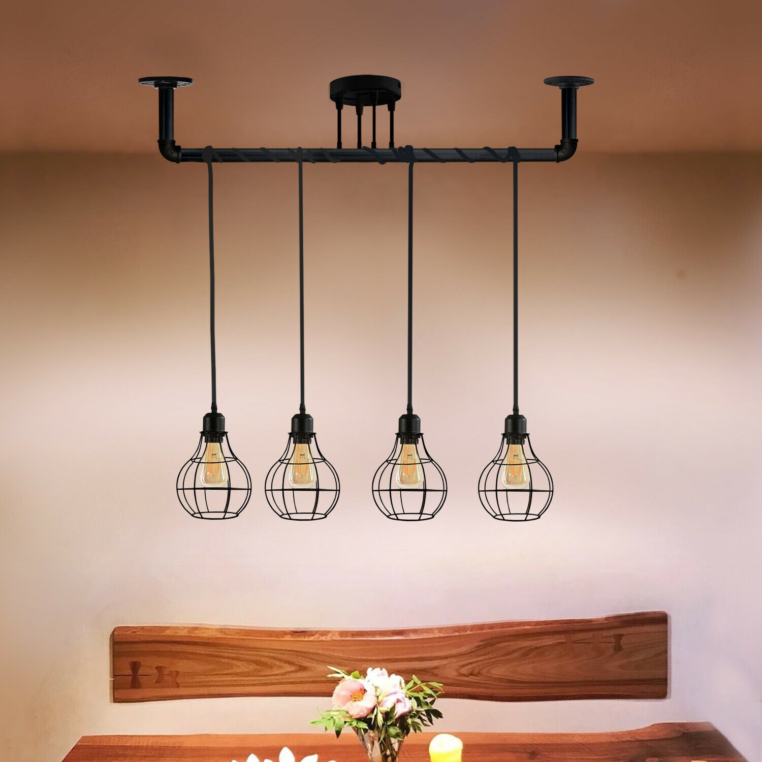 LEDSone Industrial Vintage 4  Head Ceiling Lights Metal Pipe Retro Loft Pendant Lamps~3558 - LEDSone UK Ltd