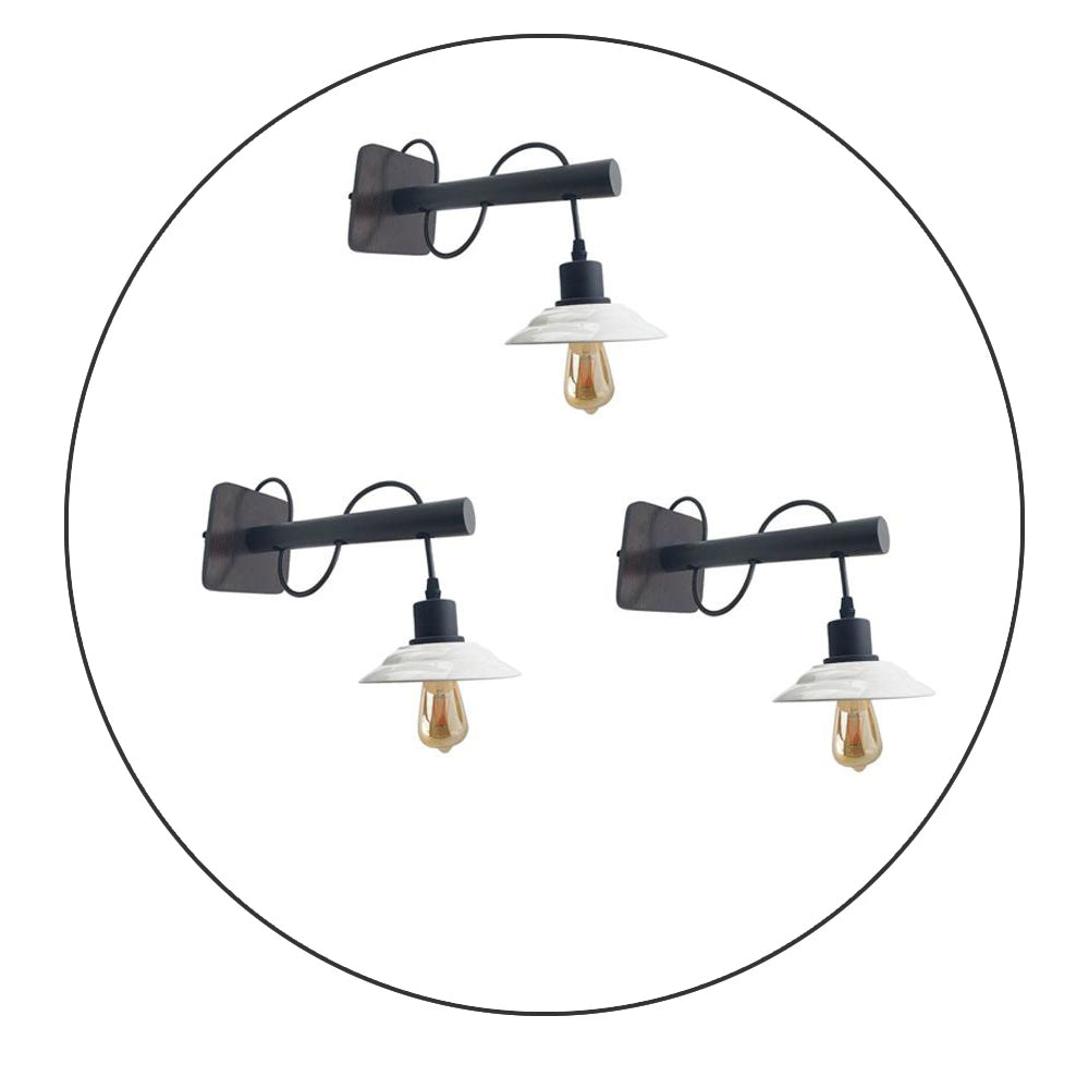 Pack Modern Industrial Black Scone wooden Wall Light With White Shade~2476 - LEDSone UK Ltd