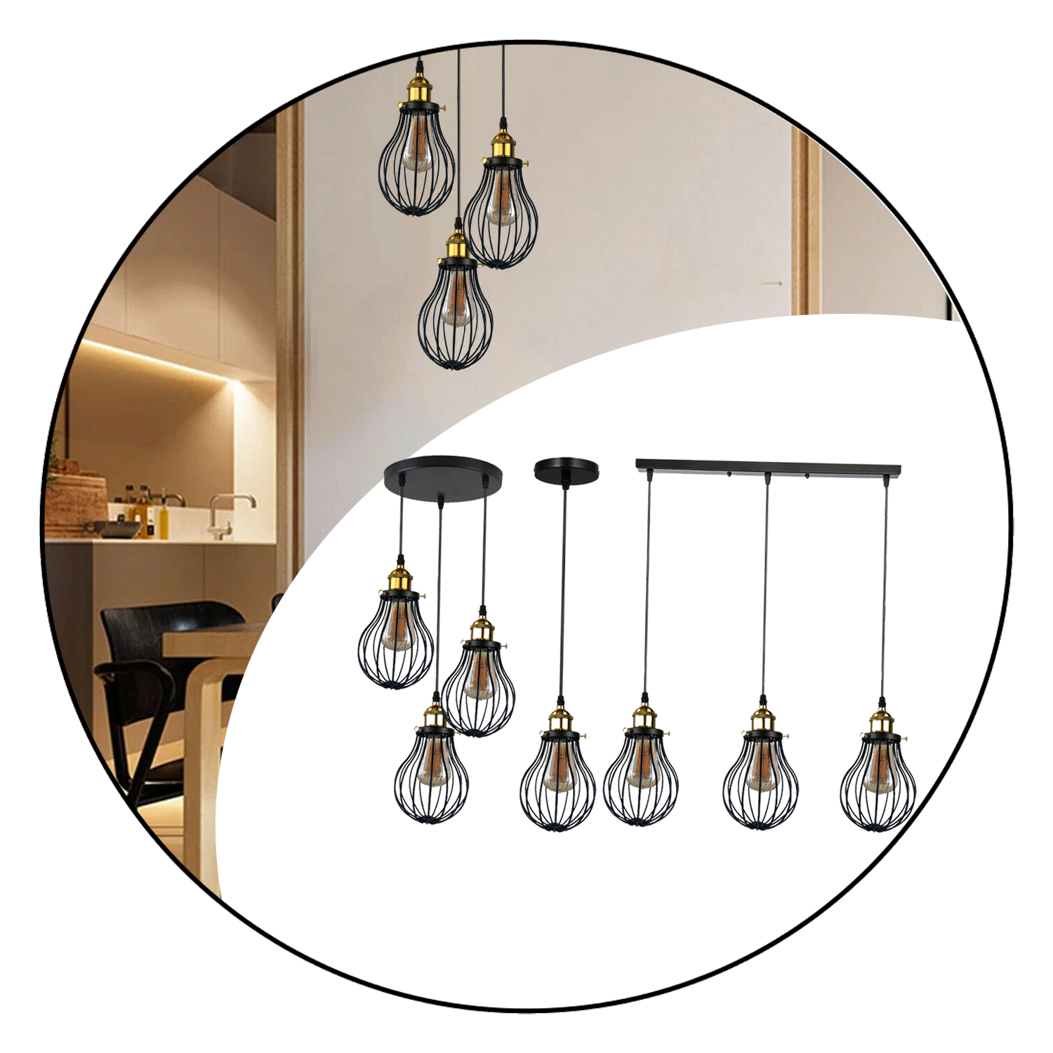 Industrial 3 heads Black hanging Pendant Accessories Ceiling Light Cover Decorative Cage light fixture~3427 - LEDSone UK Ltd