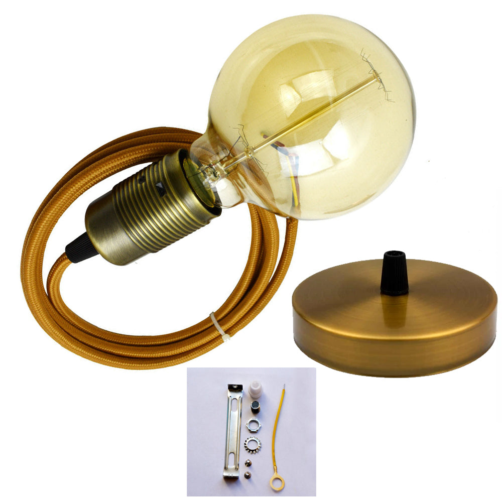 Premium Fabric Flex Cable Pendant Lamp Set with FREE E27 Vintage Bulb Light Set~2258 - LEDSone UK Ltd